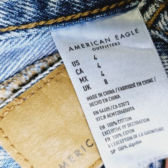 American Eagle Acid Wash High Rise Boho Festival Denim Mom Short Size 4 - Picture 7 of 11